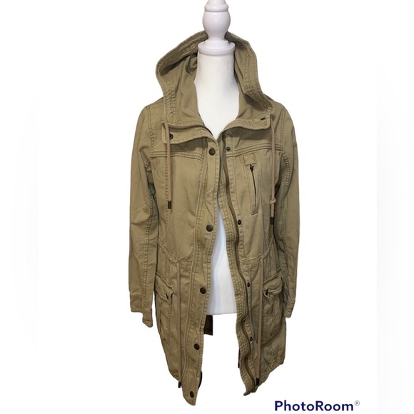 Ambercrombie & Fitch lightweight trench coat size Small safari w/hood. - Picture 3 of 13